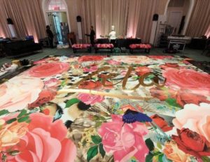 Printed wedding floor wrap with monogram