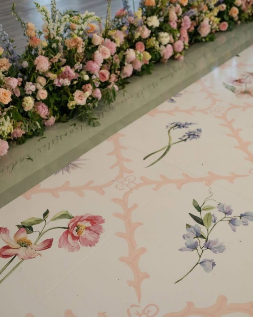 Wedding venue featuring custom vinyl dance floor graphics