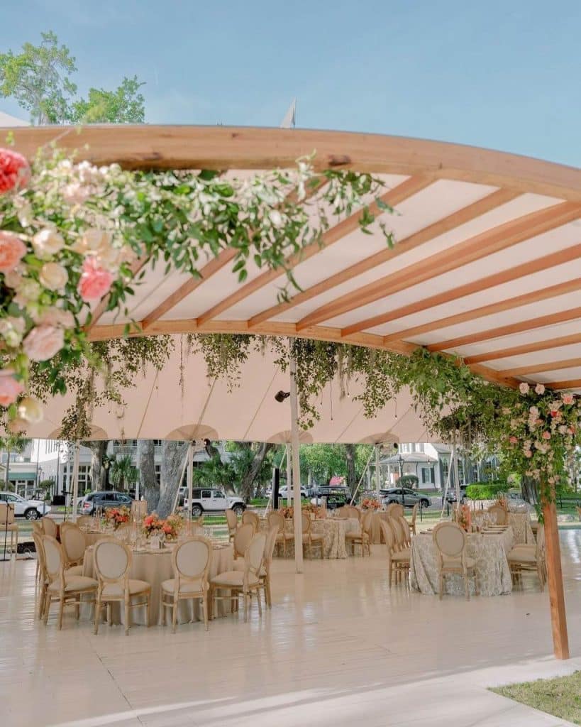 tent wedding dance floor and subfloor installed on grass
